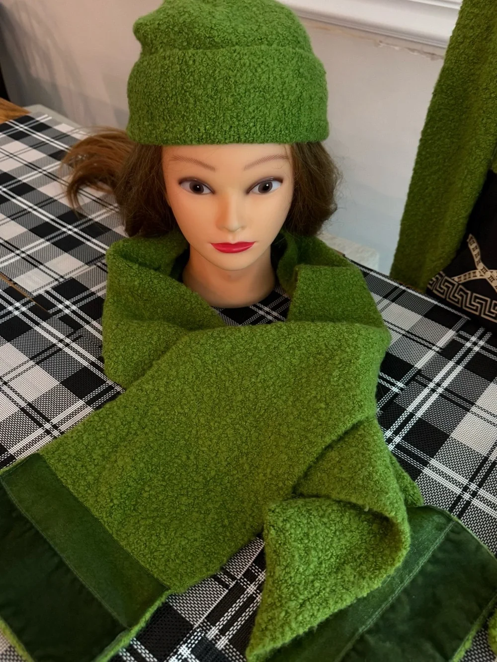 Moda International Olive Green Knit Sweater, Scarf, Beanie & Gloves Set